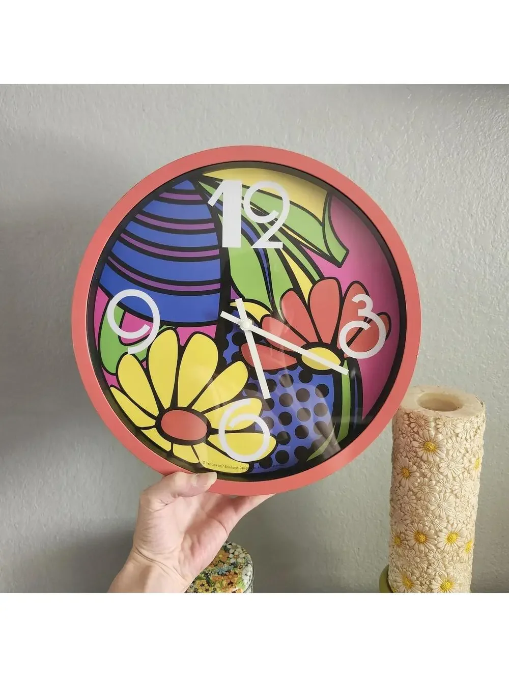 Groovy Floral Wall Clock Colorful Retro Daisy Veritime Inc/Edinburgh Designs Inc